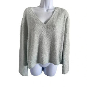 So Knit Pullover blue/green Sz Large Casual Women's Sweater Fuzzy Soft Polyester